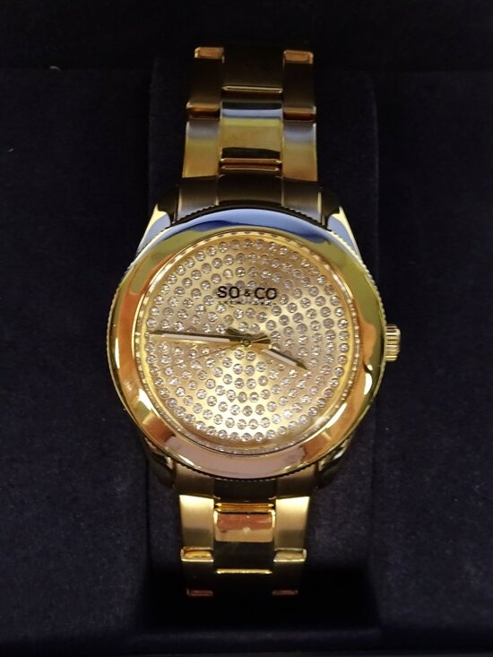 SO&CO New York Madison 5067 Watch 38mm Gold Crystal Filled Womens Water Resistan